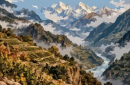 Illustration of vineyards in Yunnan
