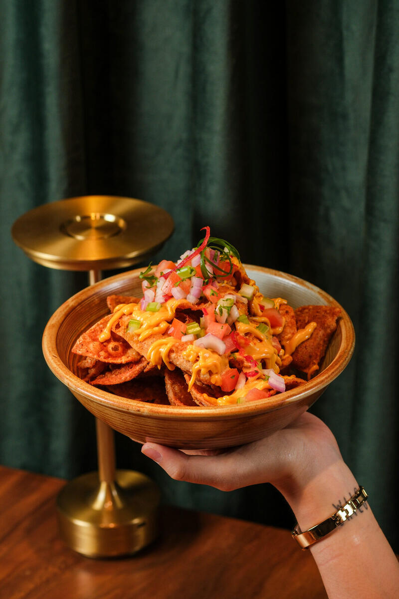 Oriental nachos with ginger flower salsa