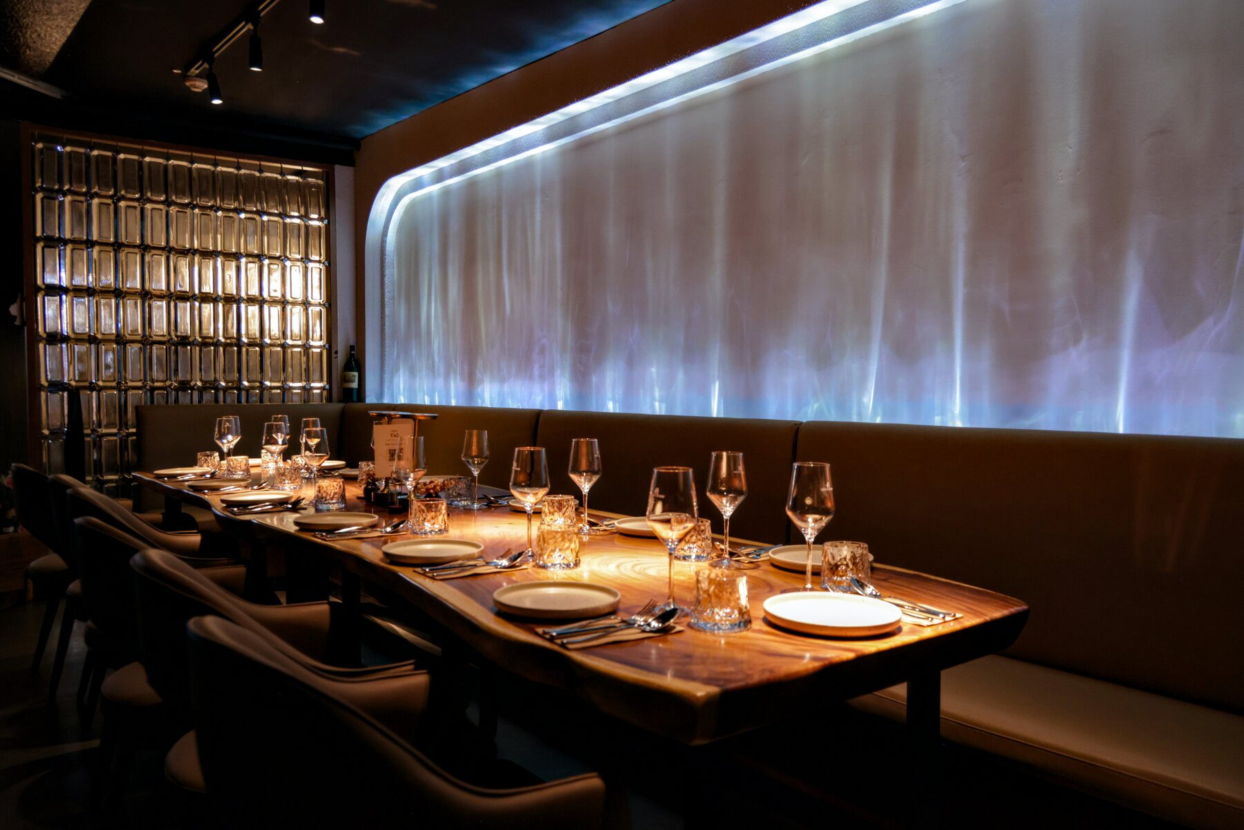 Vinflow's private dining table set for an evening gathering